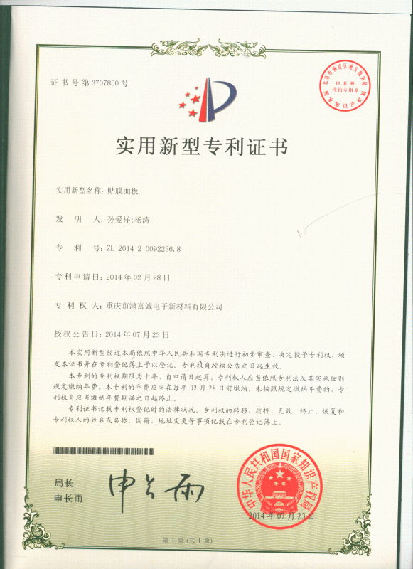 貼膜麵板